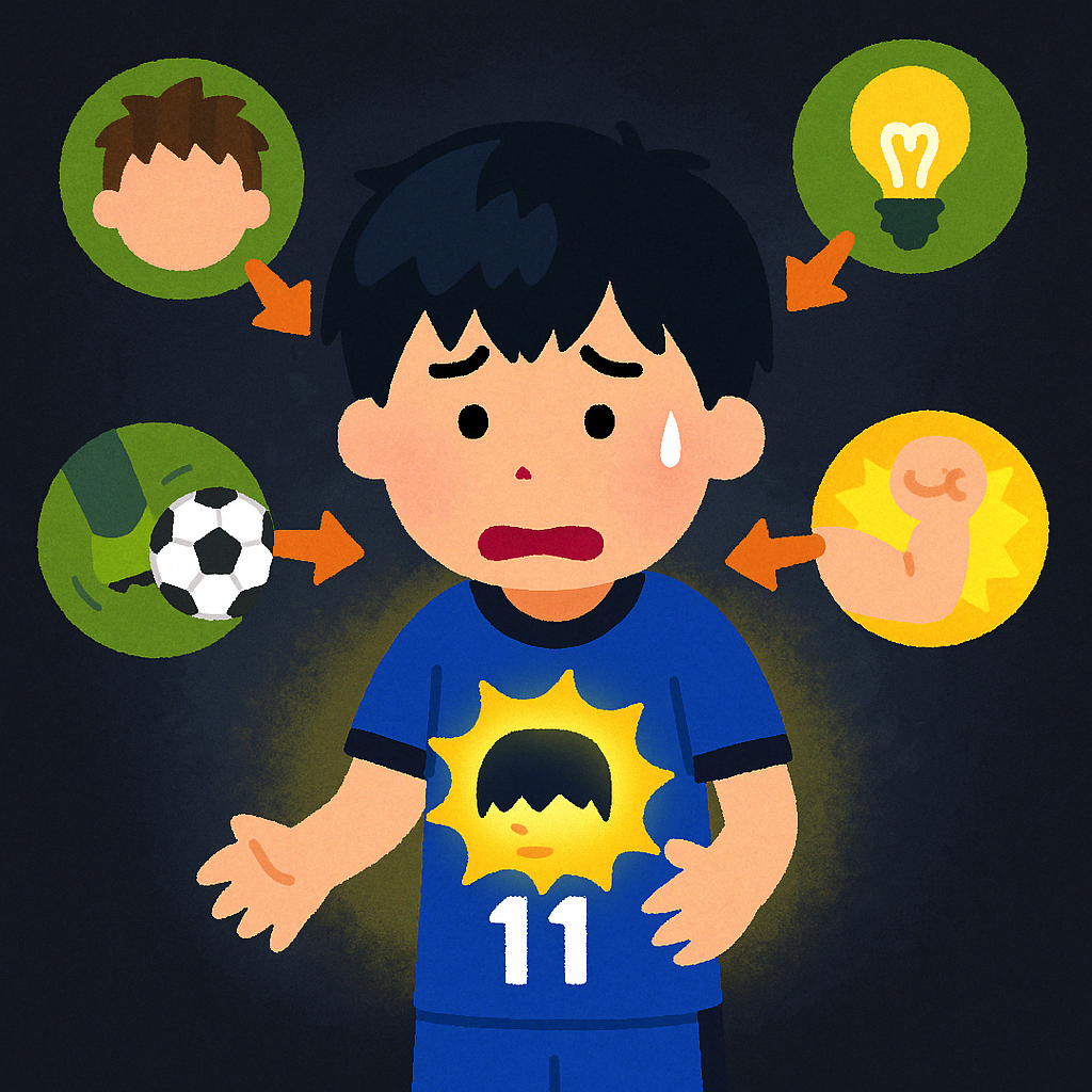 過度なプレッシャーの下、周囲との関係性の中で "できる" 状態を生んでいる少年のイラスト